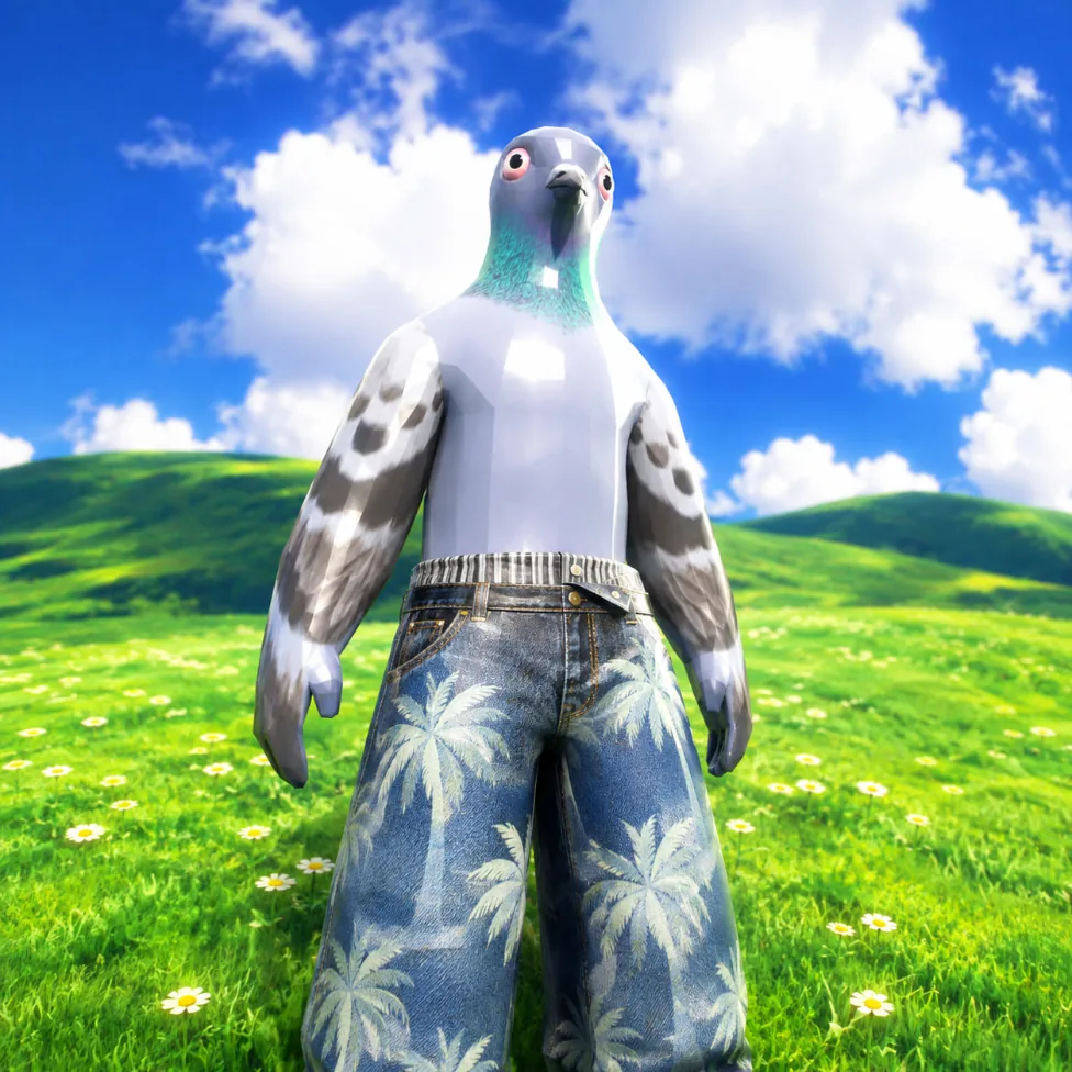 pigin standing in a flower meadow