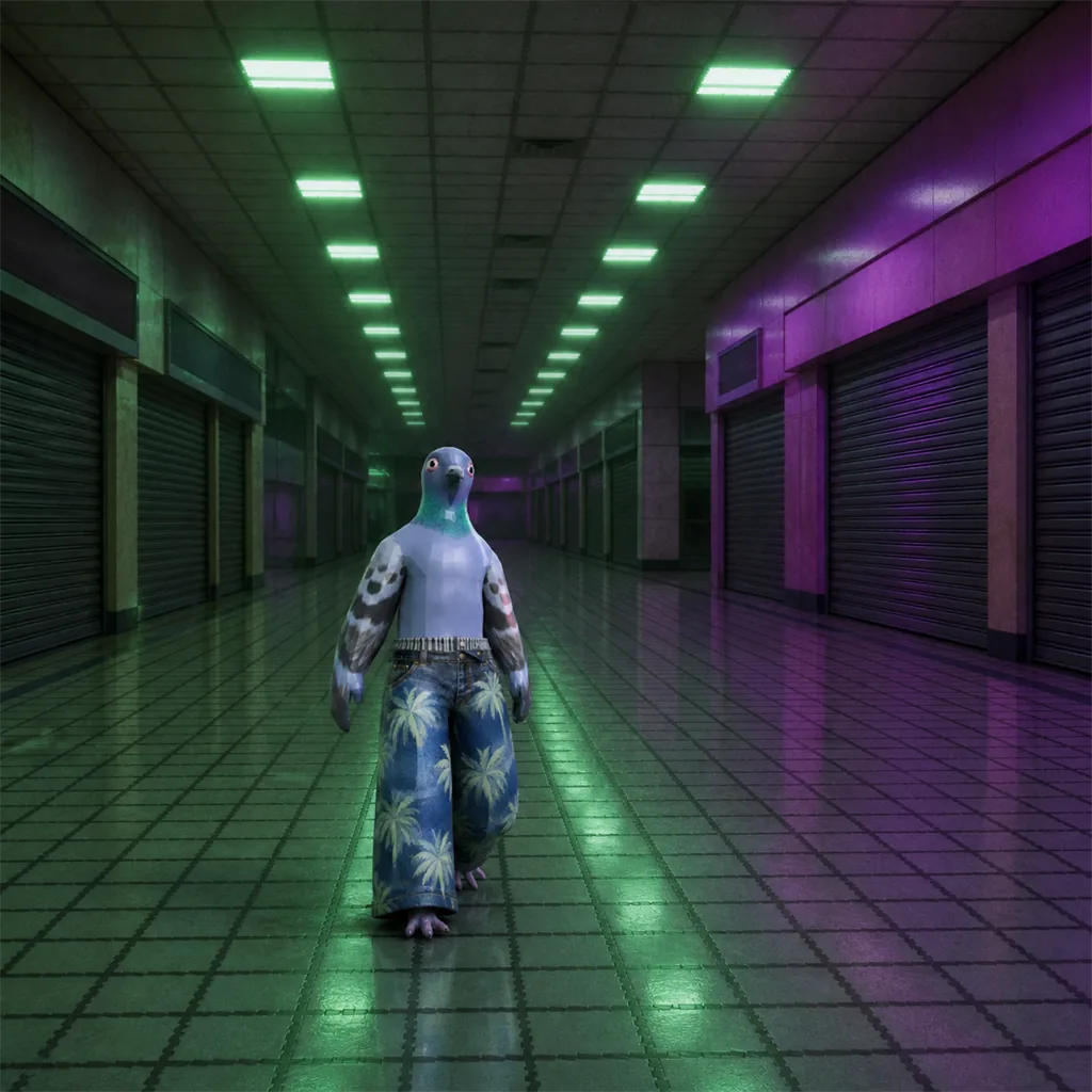 pigin in an empty mall